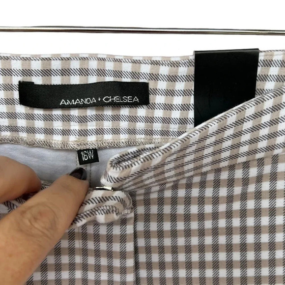 NWT Amanda + Chelsea Comfort Waist Tan White Gingham Ponte Dress Pants Size 16W - Picture 2 of 6